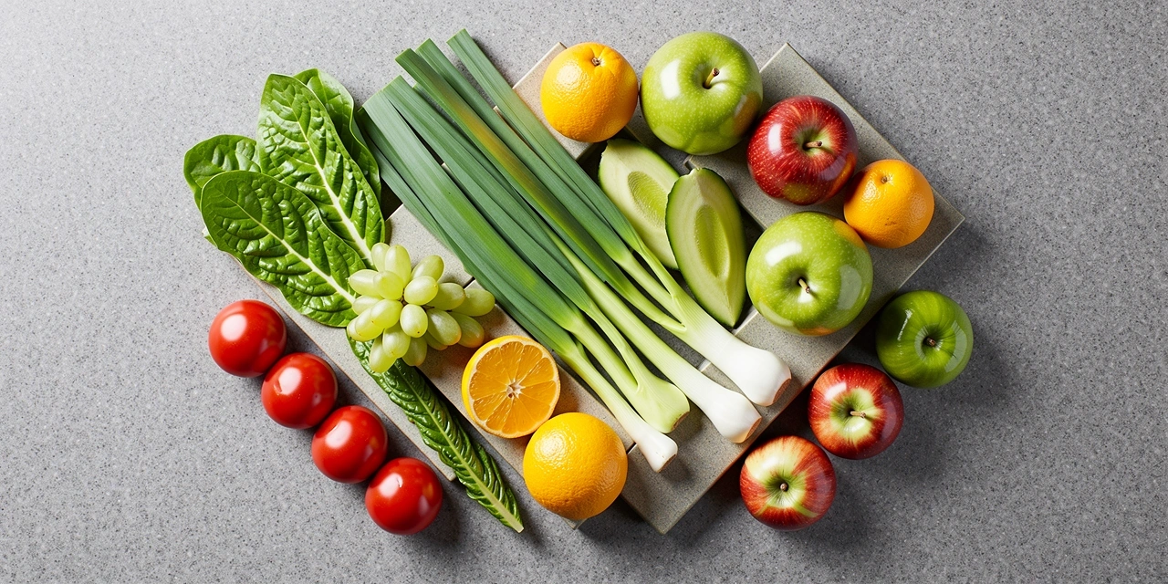 Composición geométrica de vegetales y frutas